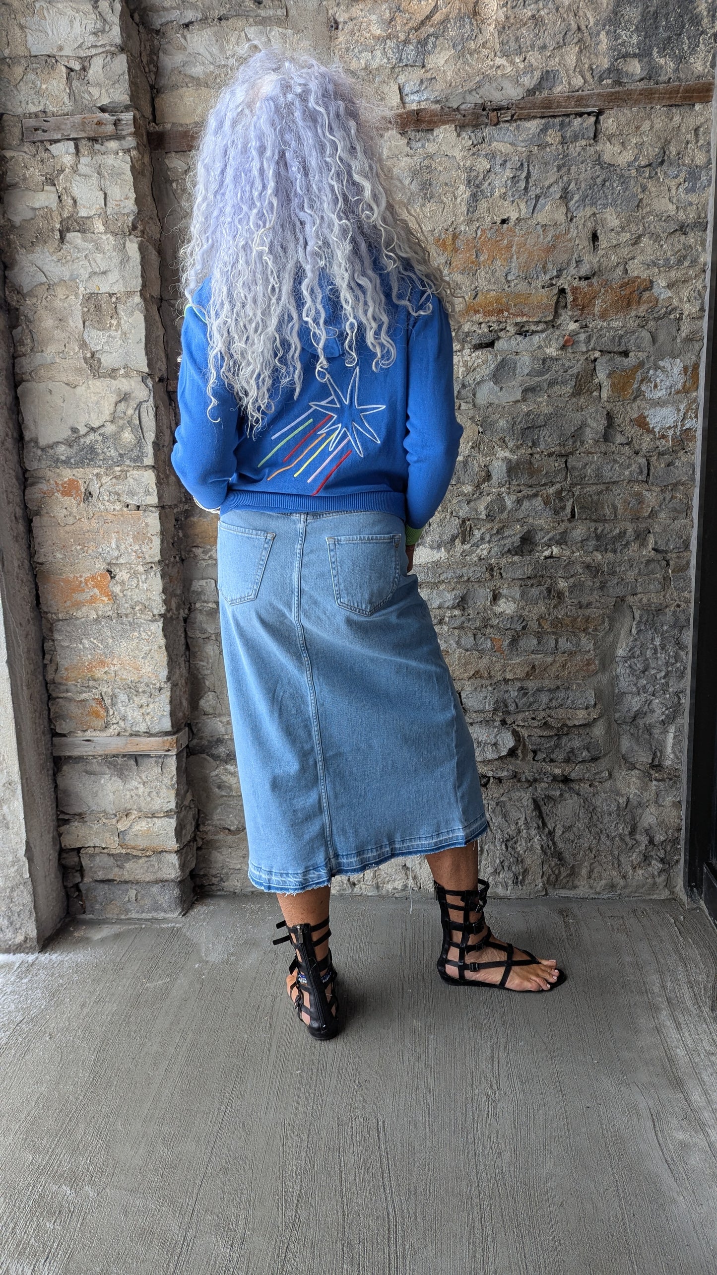 COJ Slim Fit Light Wash Stretch Jean Skirt with Front Slit