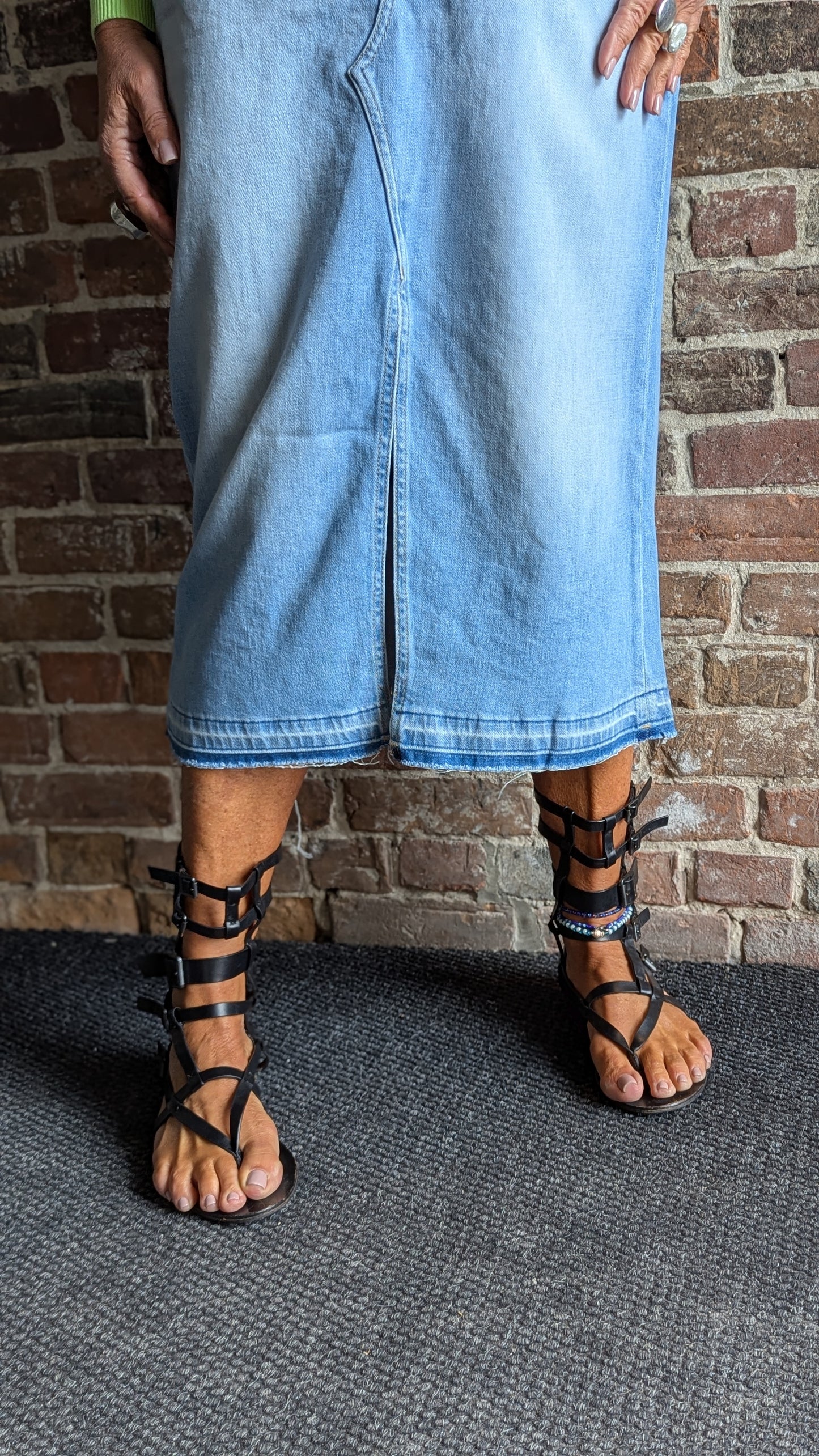 COJ Slim Fit Light Wash Stretch Jean Skirt with Front Slit