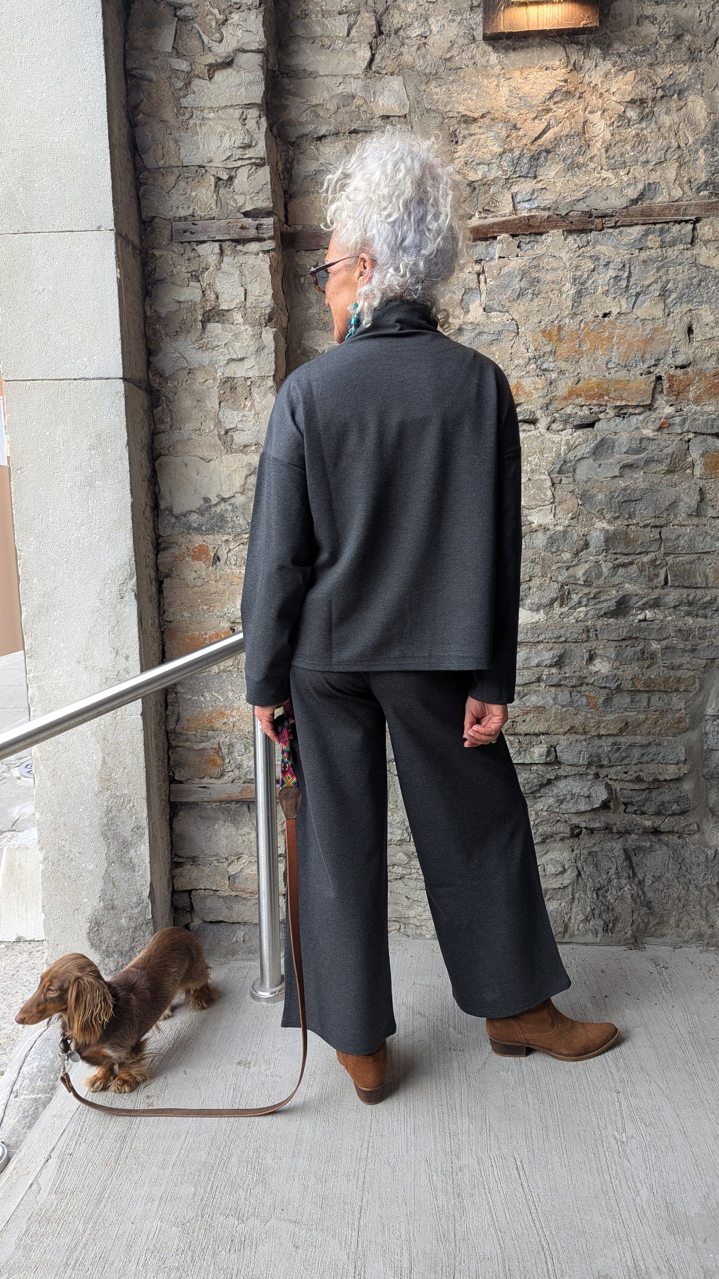 Relaxed Fit Sweatshirt with funnel neck- Heather Charcoal Grey