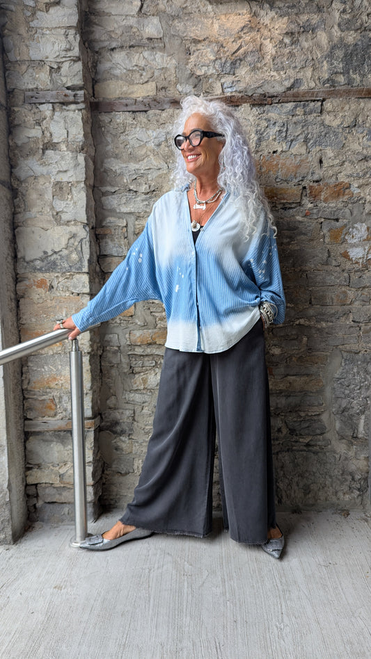 Oversized Denim Faded Pinstripe Shirt