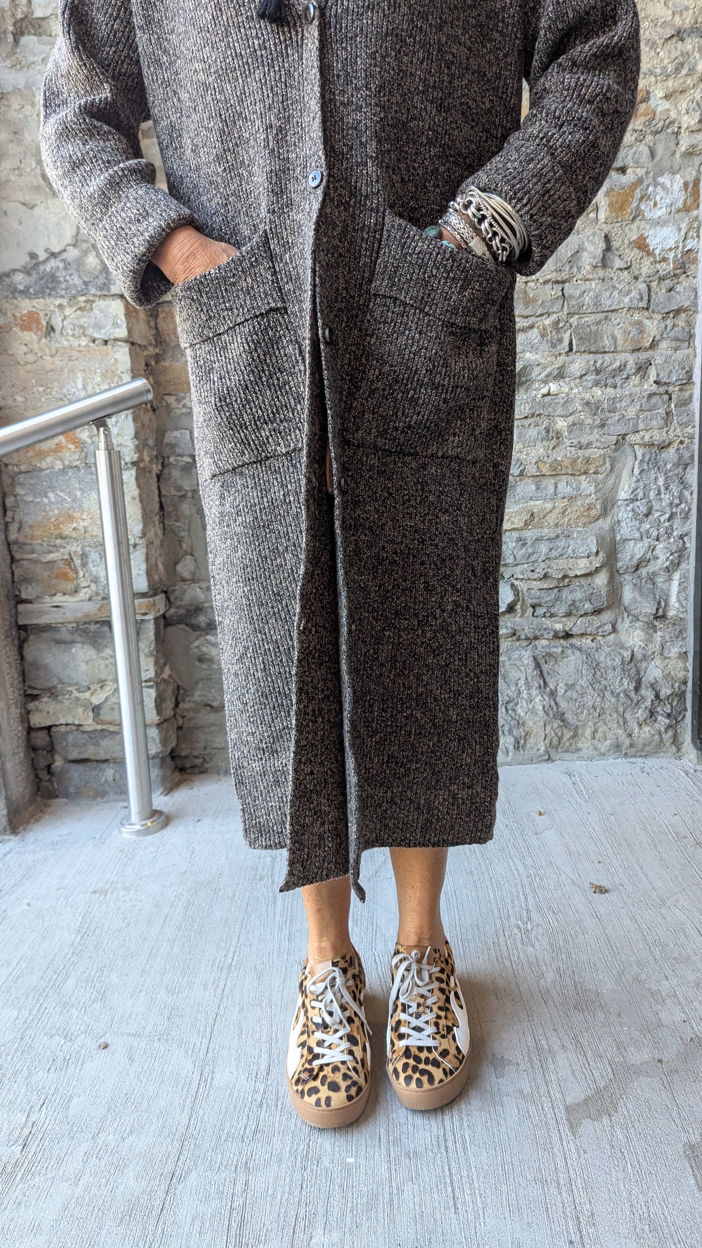 Chunky Knit Maxi Cardigan with POCKETS - Tan Mix