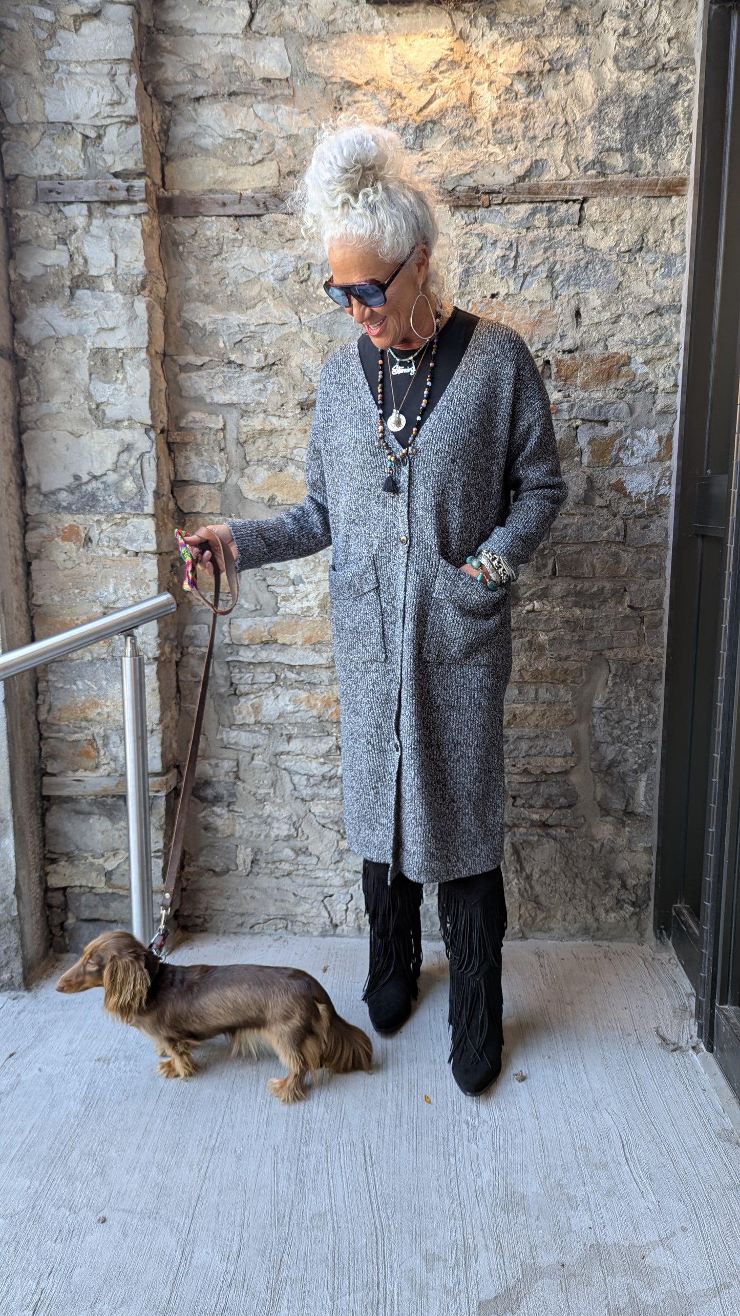 Chunky Knit Maxi Cardigan with POCKETS - Grey Mix