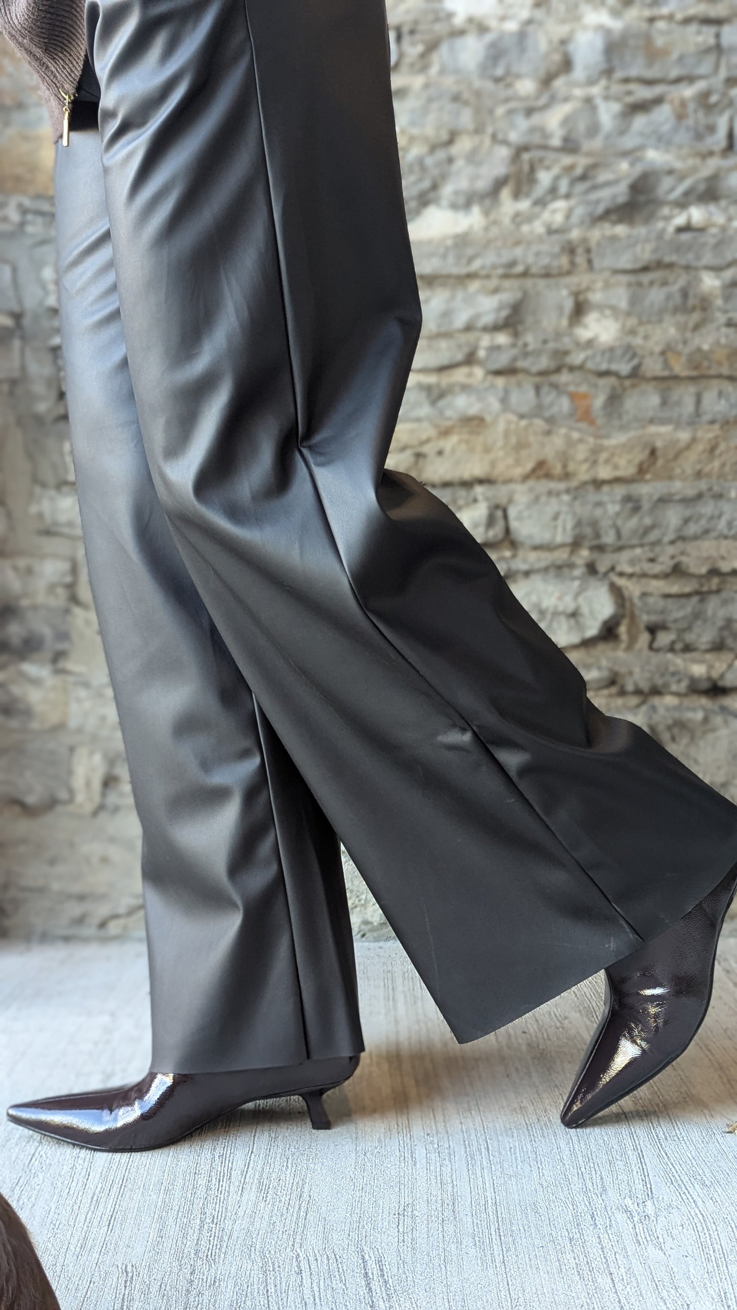 Black Vegan Leather Wide Leg Pants with POCKETS