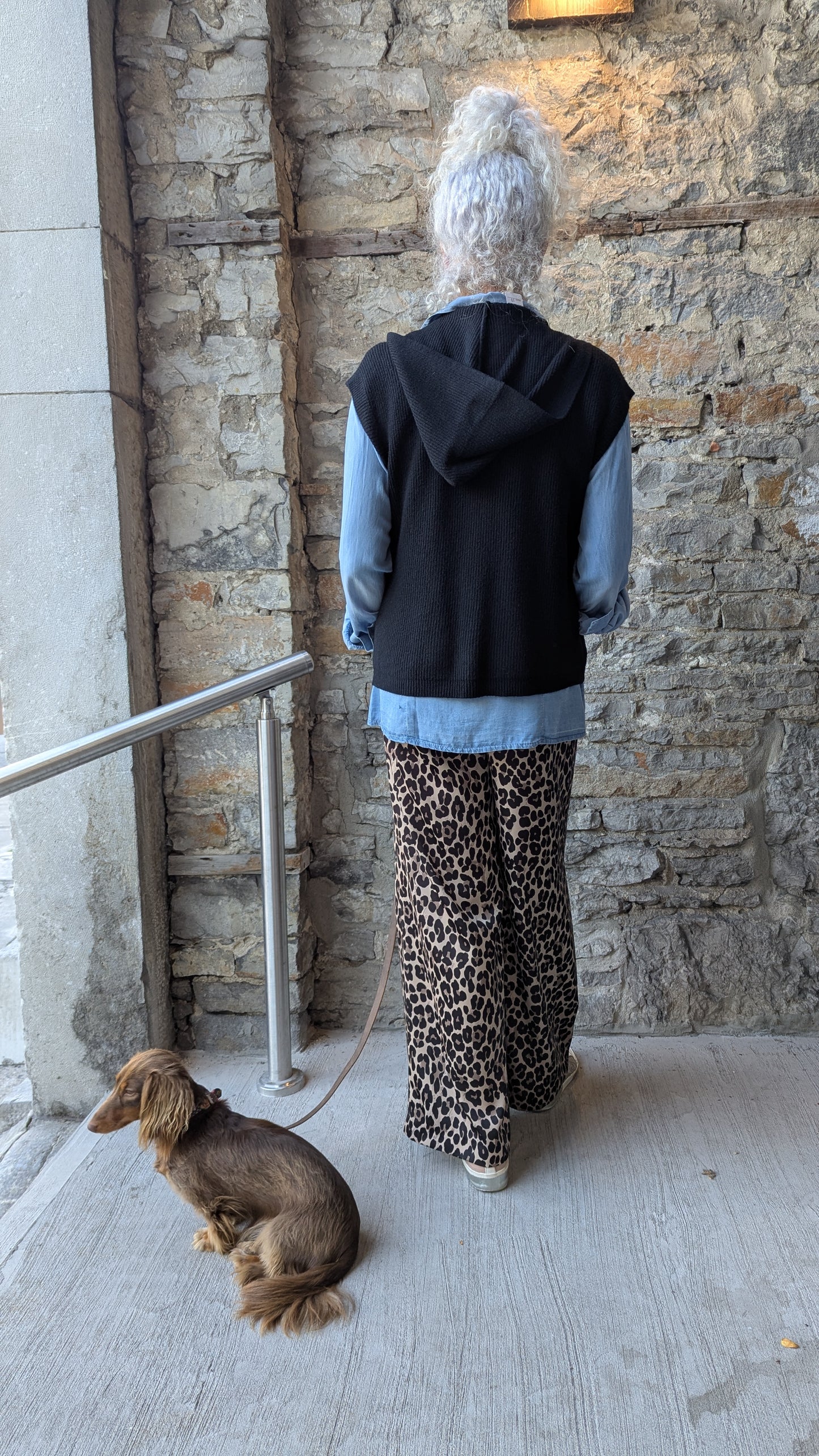 Knit Zip-up Hoody Vest -Black