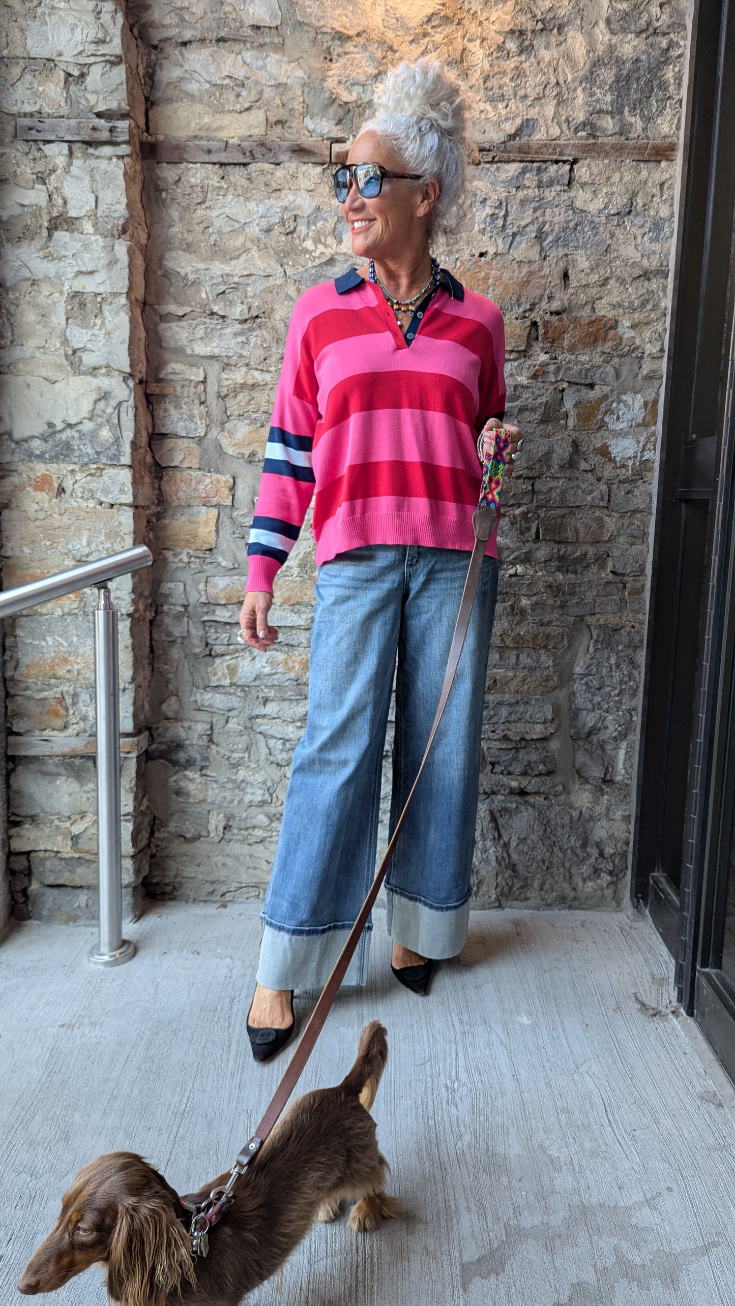 Pink Striped Cotton Cashmere Rugby Sweater- BLAH BLAH