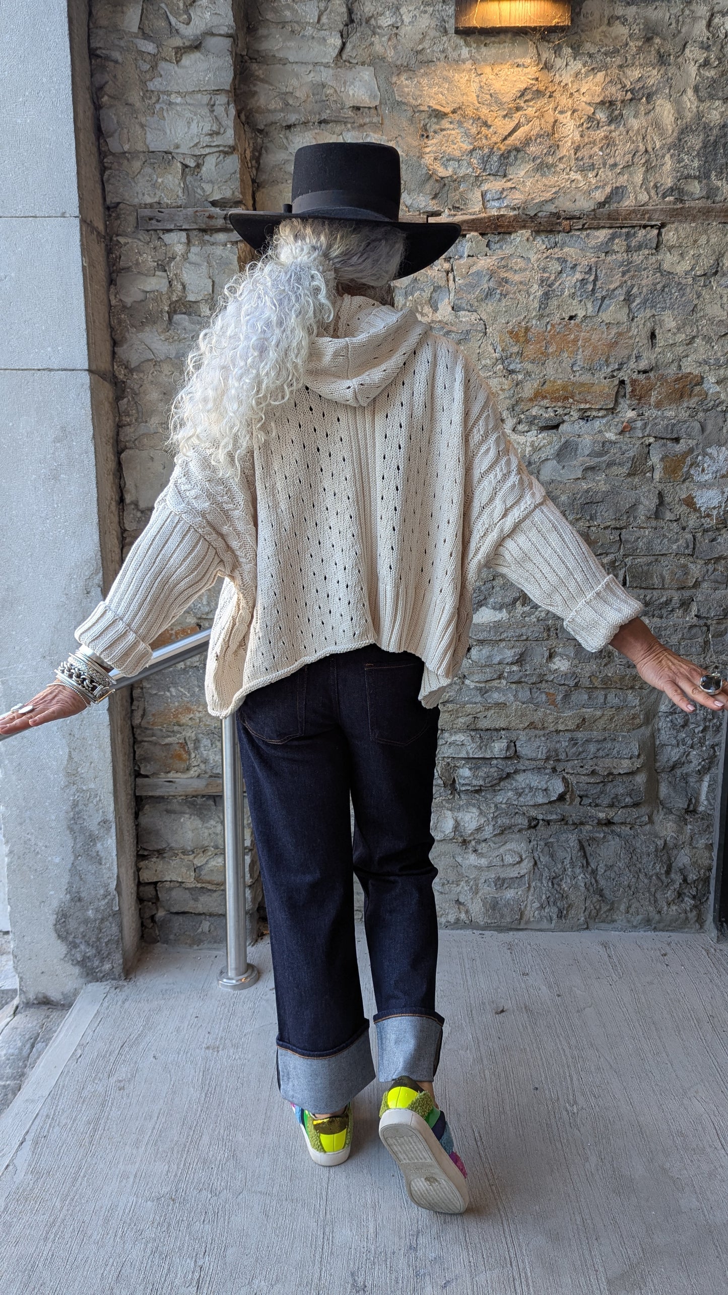 100% Cotton hoody cardigan with bright coloured buttons- BEIGE