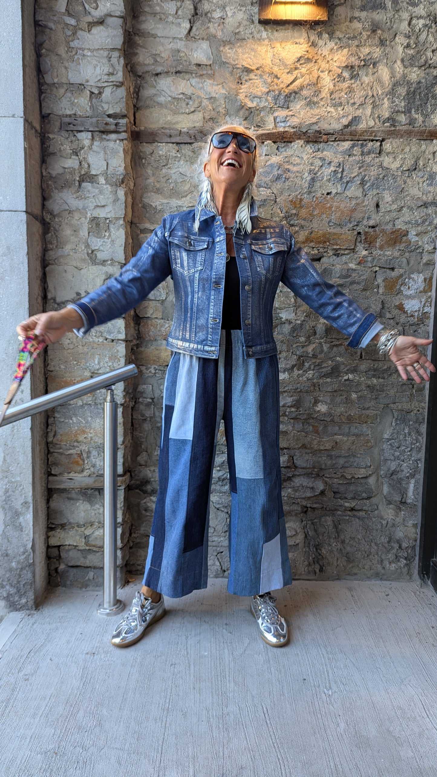 One SIze Wide Leg Mixed Denim Patchwork Jeans