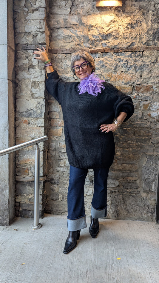 Oversized Knit Sweater Dress- BLACK