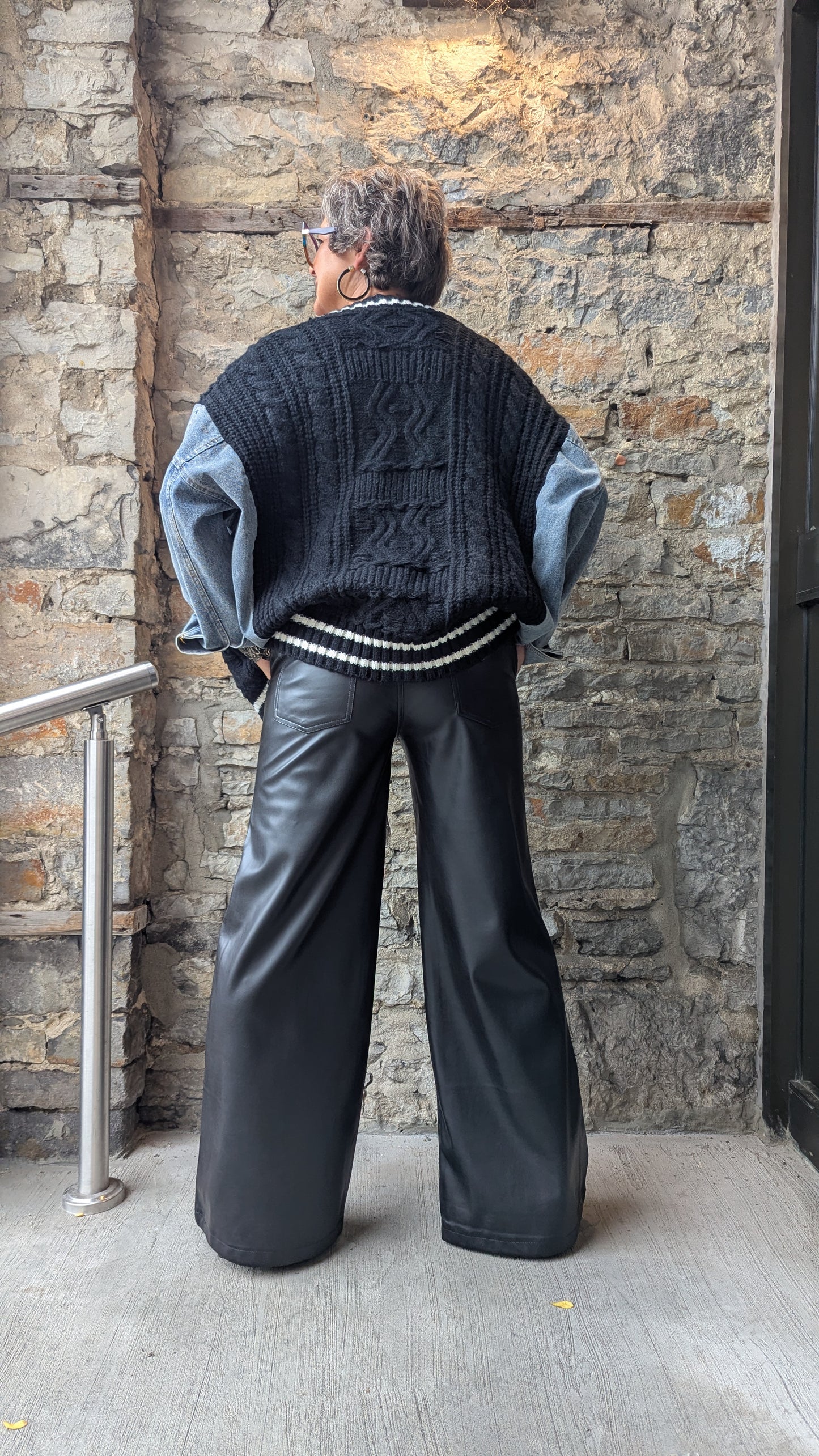 Wide Leg Pleather Pants WITH POCKETS - BLACK