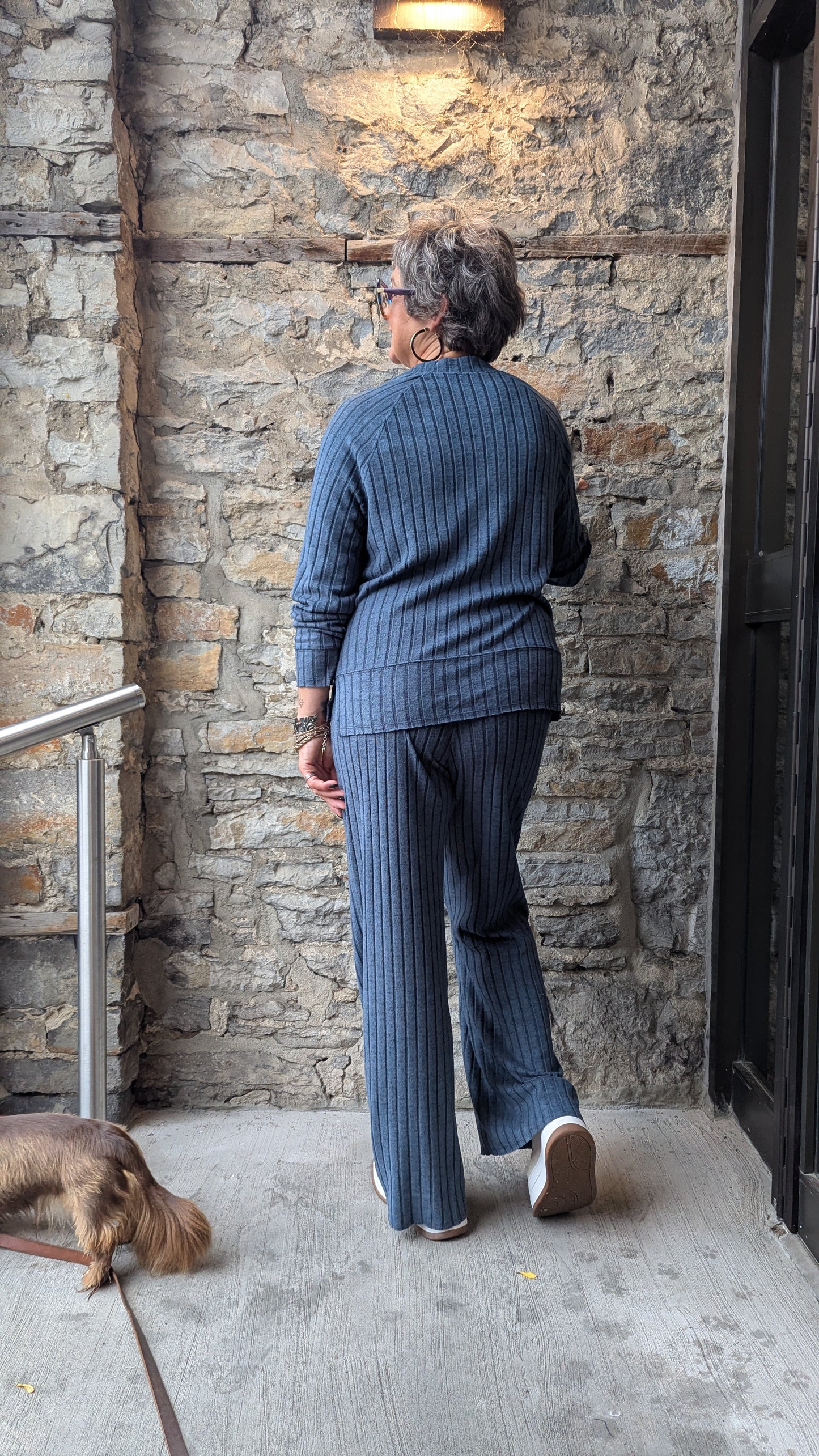 Relaxed Lightweight Raglan Sleeve Crew Neck and Wide Leg Pant 2pc SET - BLUE
