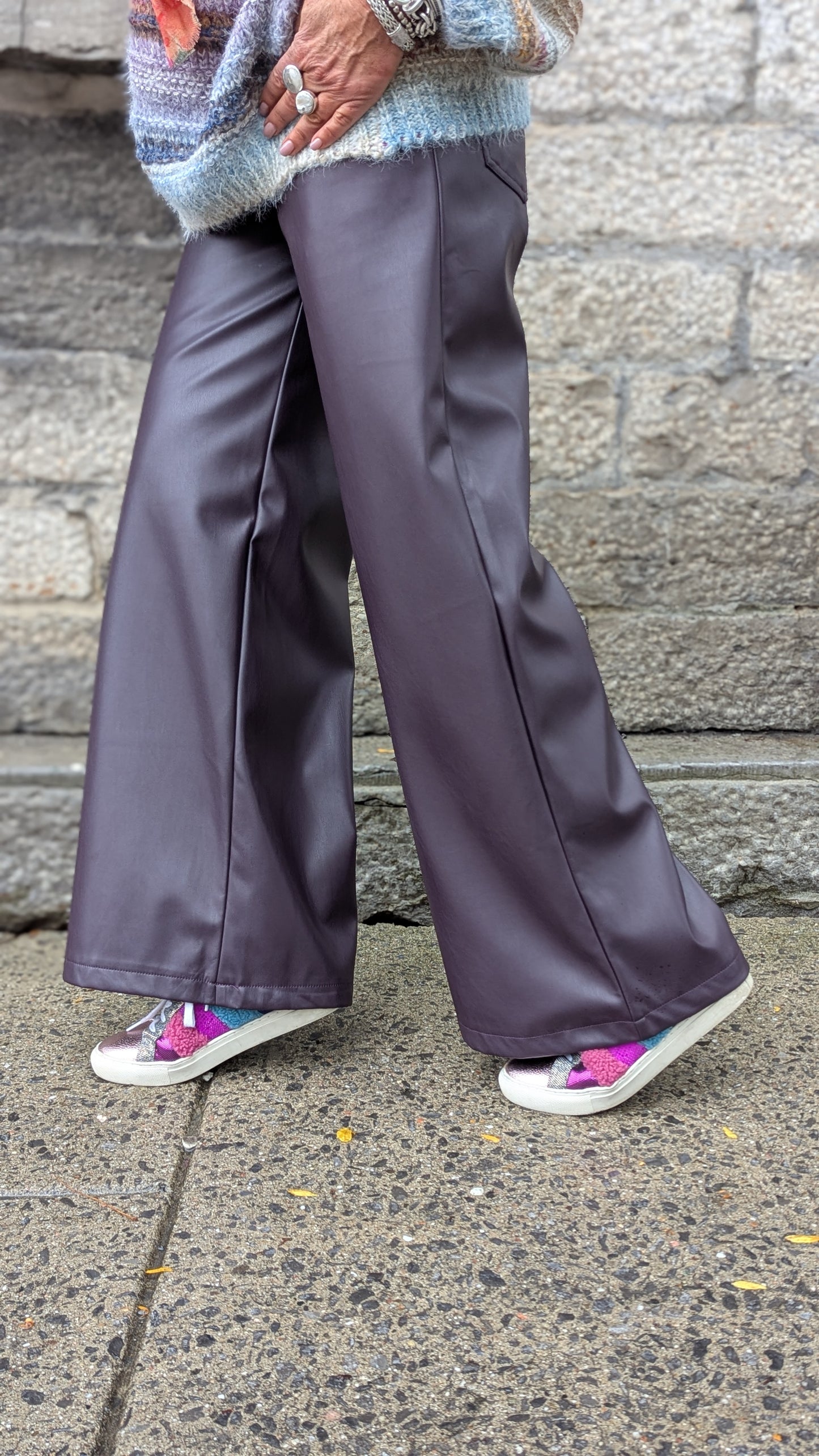 Wide Leg Pleather Pants WITH POCKETS - PURPLE