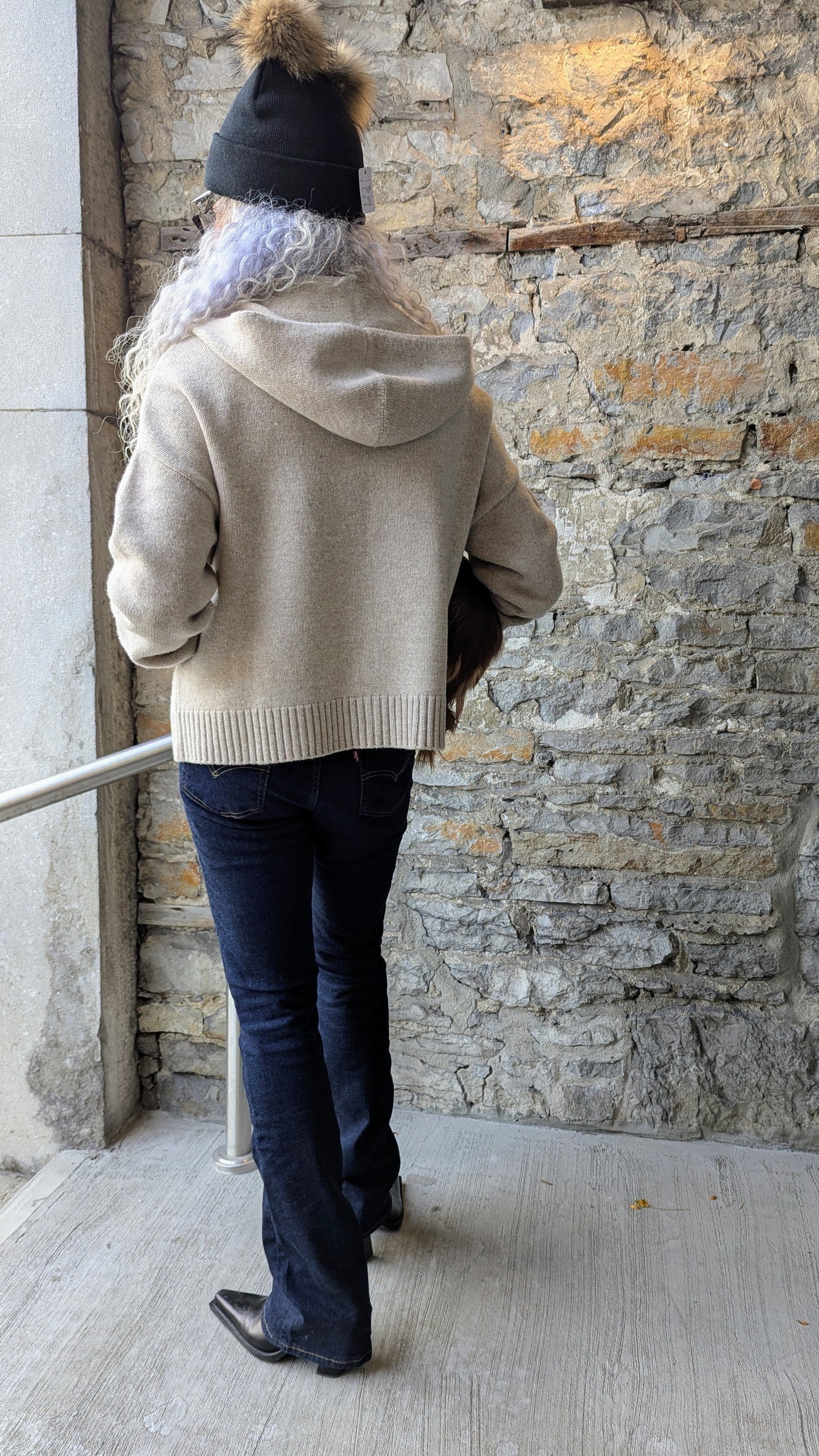 Cashmere Blend Lurex Zip-up Hoodie - Cream Gold