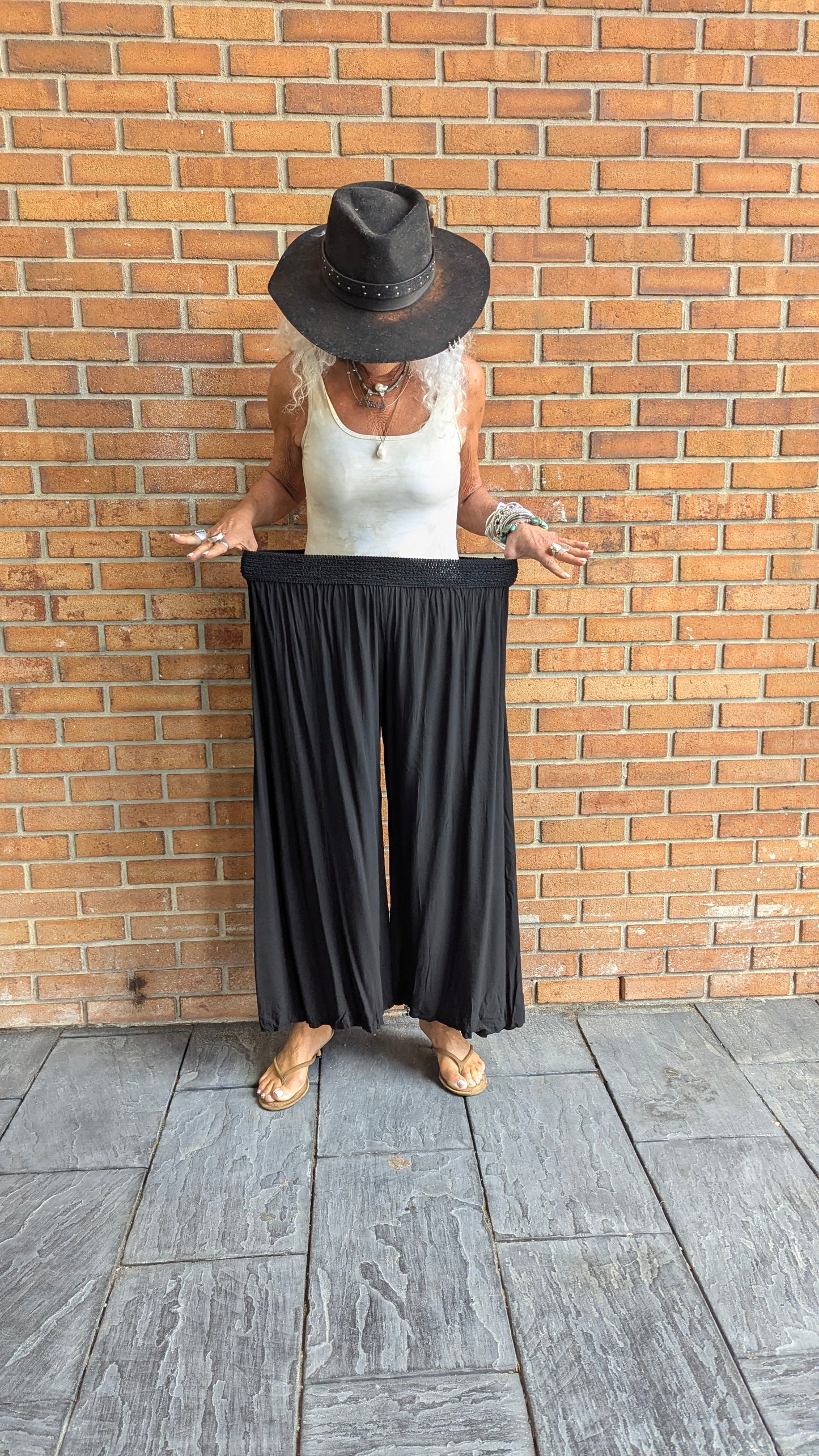 Black Palazzo Pant with Wide Decorative Elastic Waistband