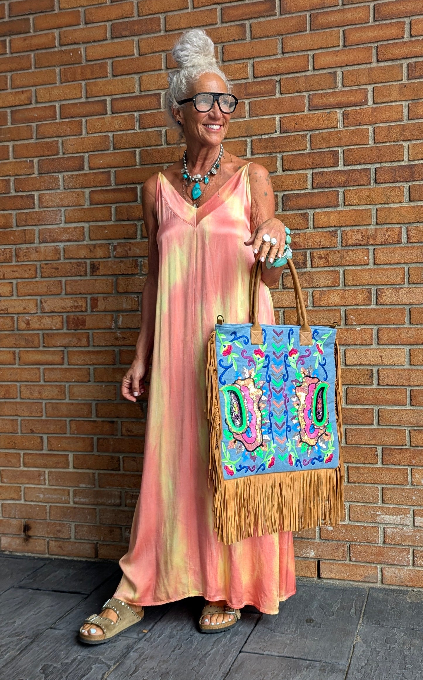 Sunset Satin Maxi Dress- Orange Pink Yellow
