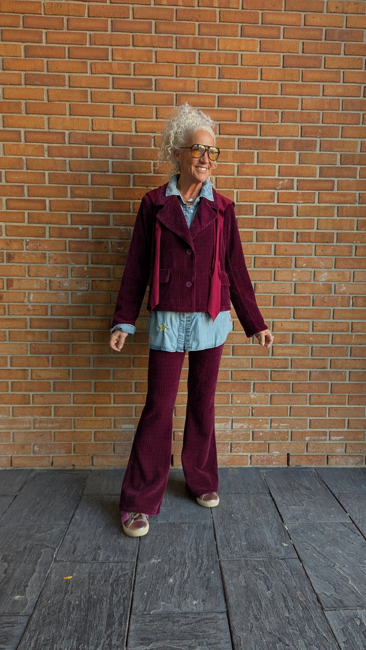 Velvet Corduroy Cropped Blazer - BURGUNDY
