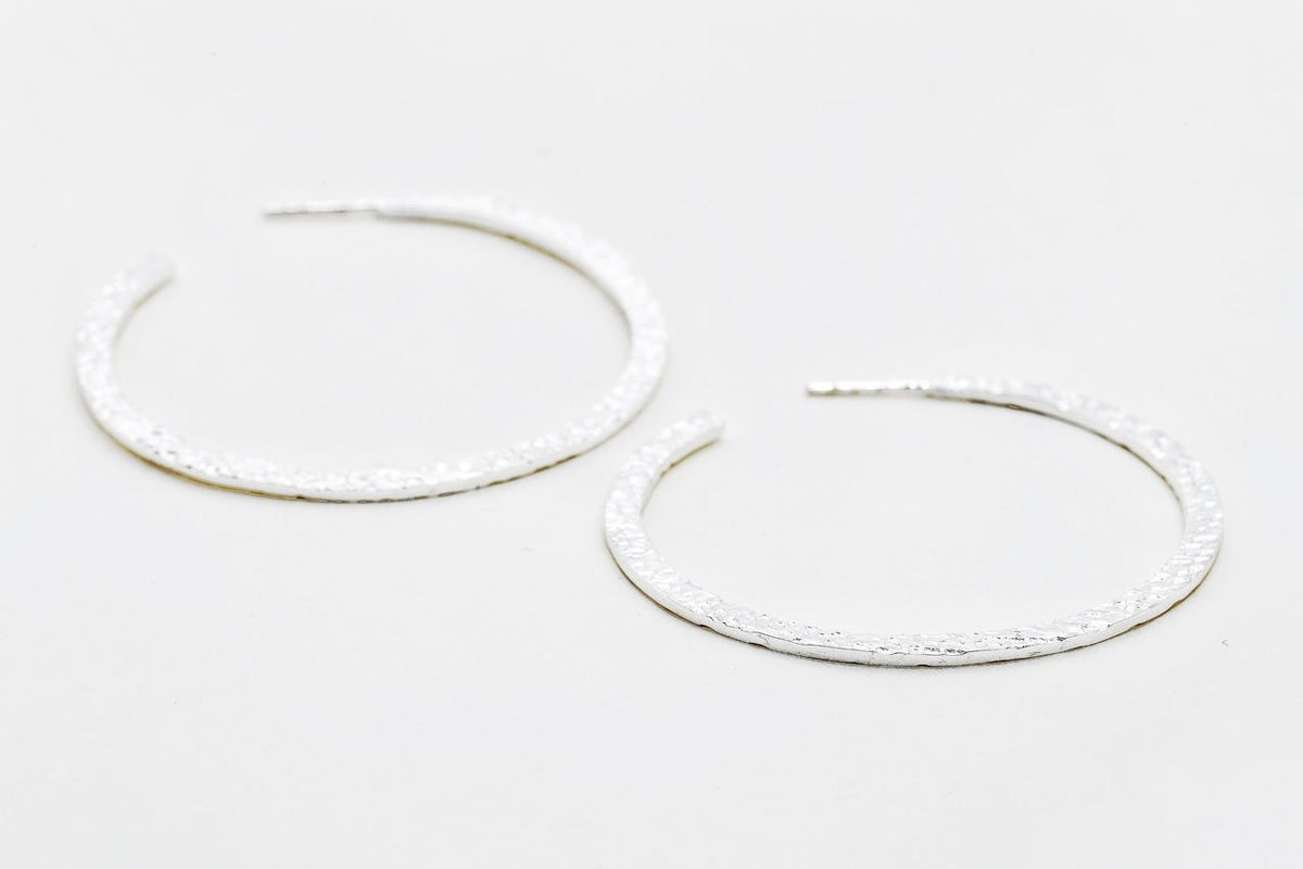 2" Hammered Hoop Earrings - SILVER
