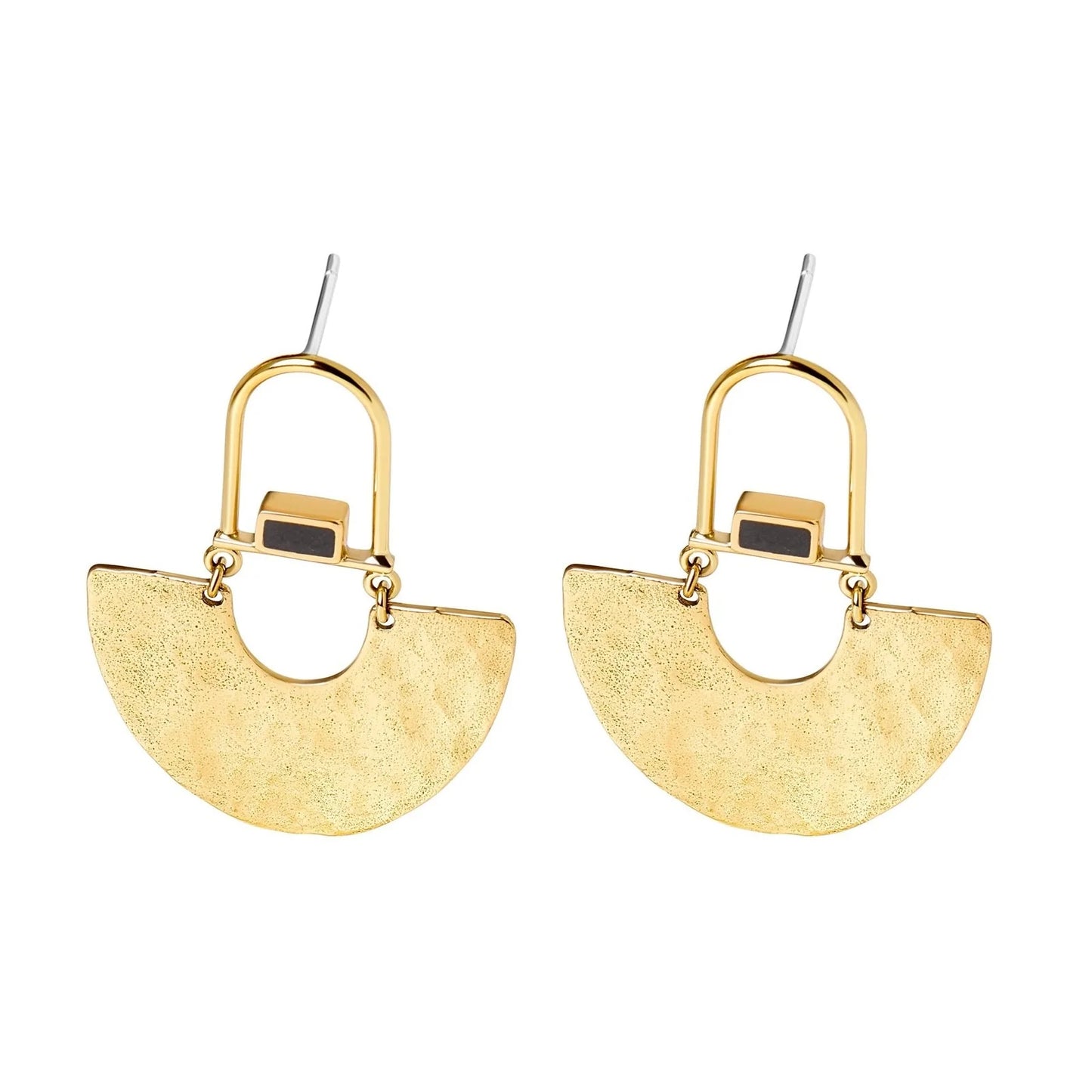 Hammered Half Circle Drop Earrings -GOLD