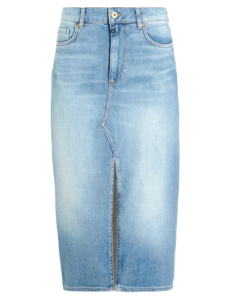 COJ Slim Fit Light Wash Stretch Jean Skirt with Front Slit