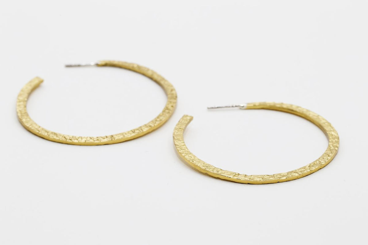 2" Hammered Hoop Earrings - GOLD