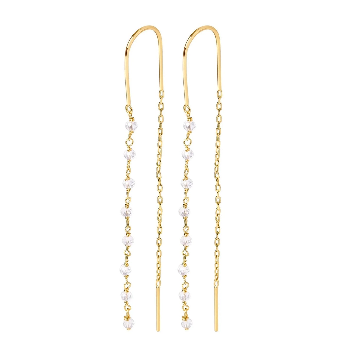 Crystal Drop Threader Earrings - GOLD