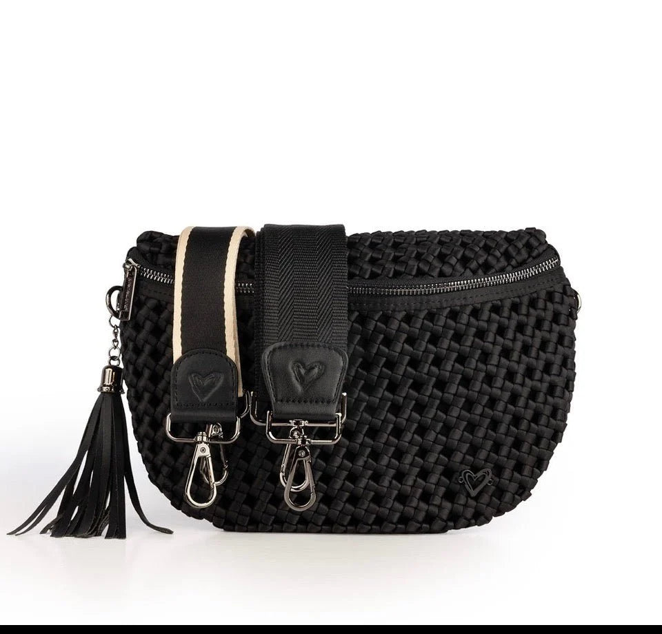 Woven Hand Knotted Crossbody Bag - BLACK