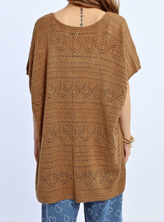 Tan Open Front Crochet Sweater