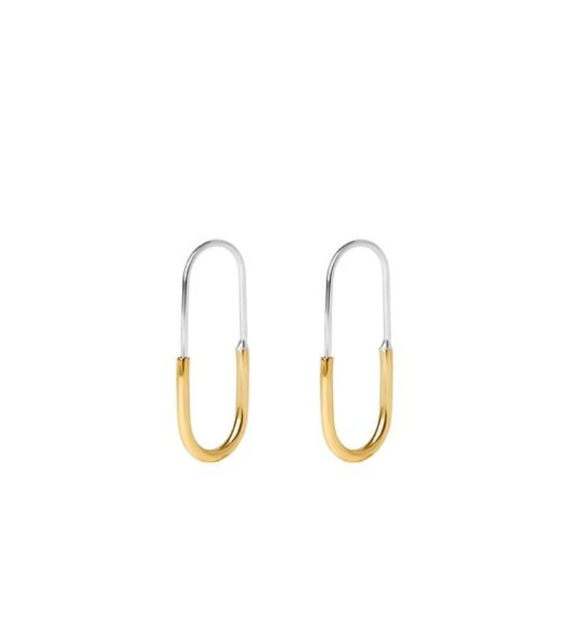 Small Paper Clip Oblong Hoop Earrings - GOLD & SILVER