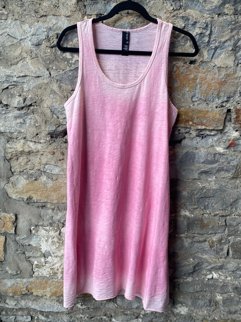100% prewashed Pink Cotton Tank Dress 