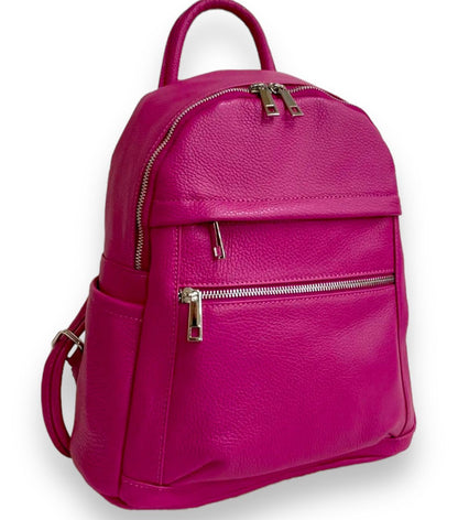 100% Pebble Leather Backpack - HOT PINK