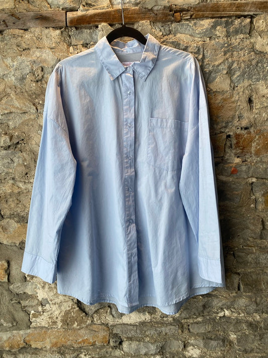 Oversized 100% Cotton Blue Button Up Shirt