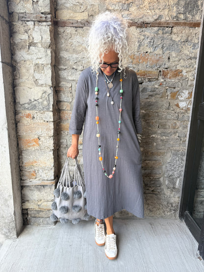 100% Cotton Oversized Hoody Midi length  A line dress with pockets- SLATE GREY