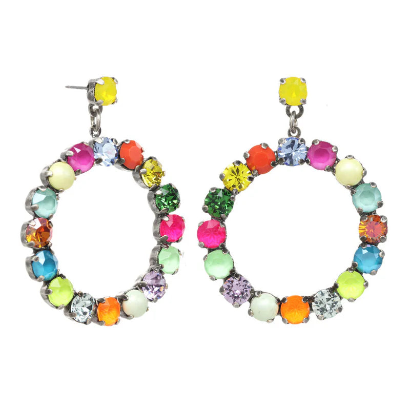 Multi-colour Crystal Antique Silver Statement Earring