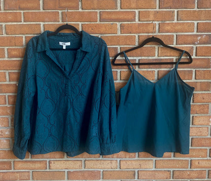 100% Cotton Eyelet Shirt with Slip- DARK TEAL