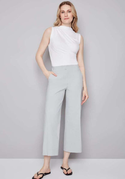 Striped Wide Leg Cropped Pant- GREY & WHITE