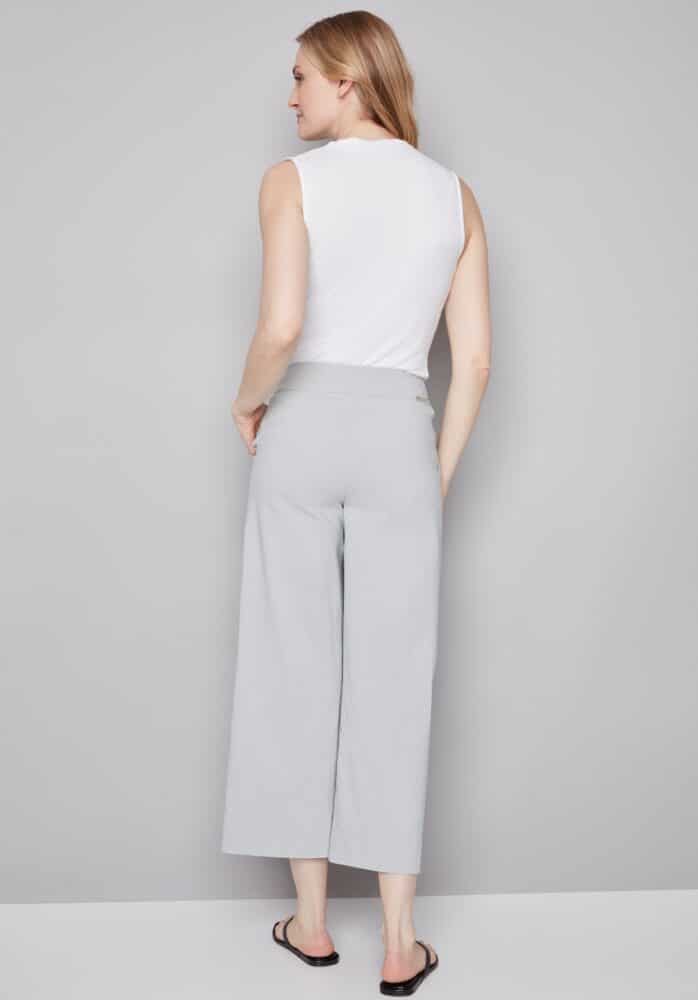 Striped Wide Leg Cropped Pant- GREY & WHITE