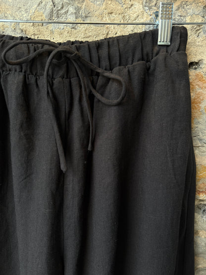 Hi Waist Black Linen Wide Leg Pant with POCKETS