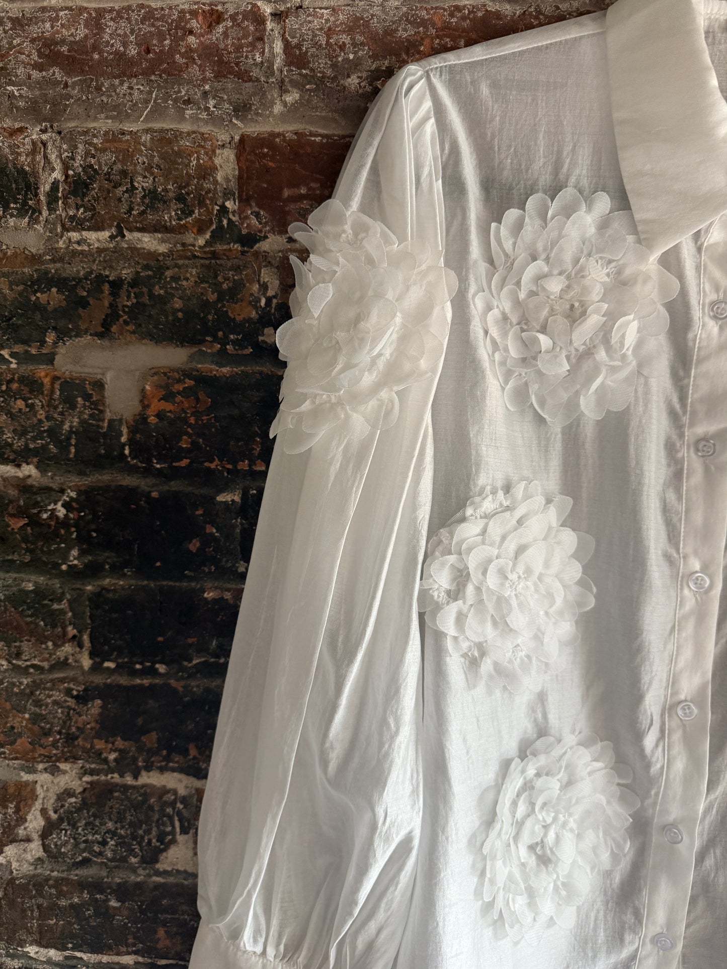 Organza White Shirt with Petal Flower Detail