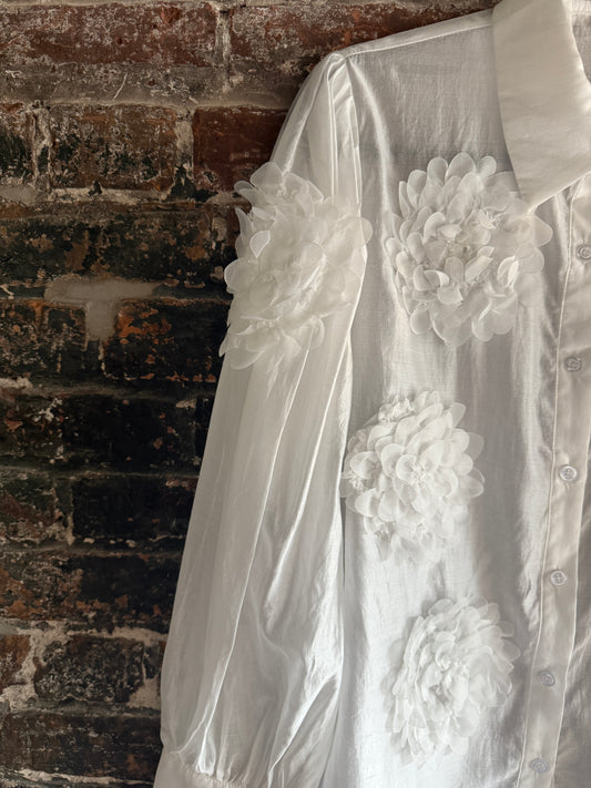Organza White Shirt with Petal Flower Detail