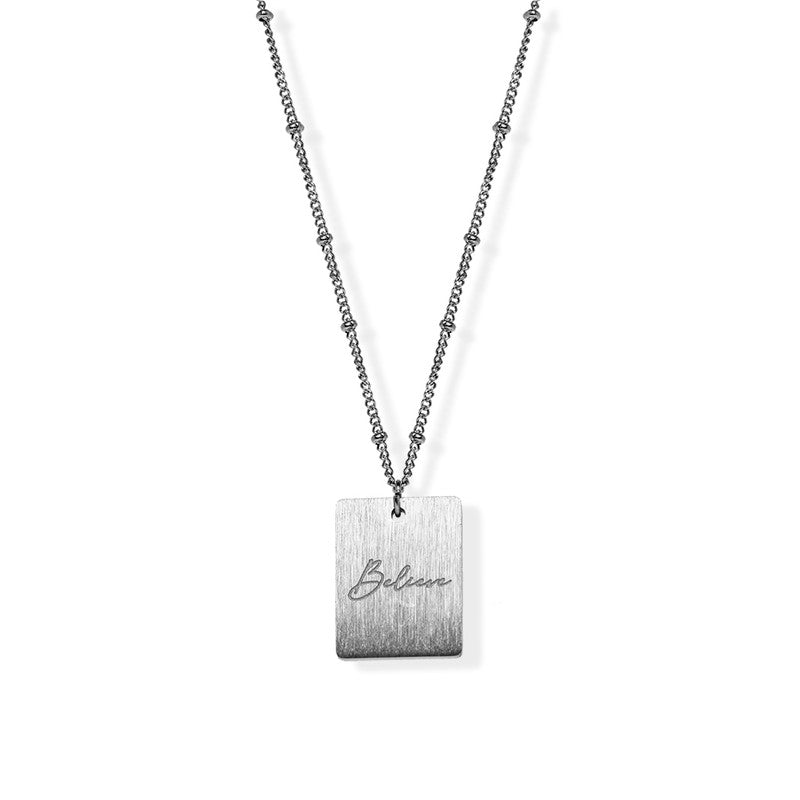 Dainty 18" antique SILVER dainty chain with BELIEVE pendant
