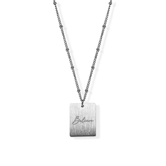 Dainty 18" antique SILVER dainty chain with BELIEVE pendant