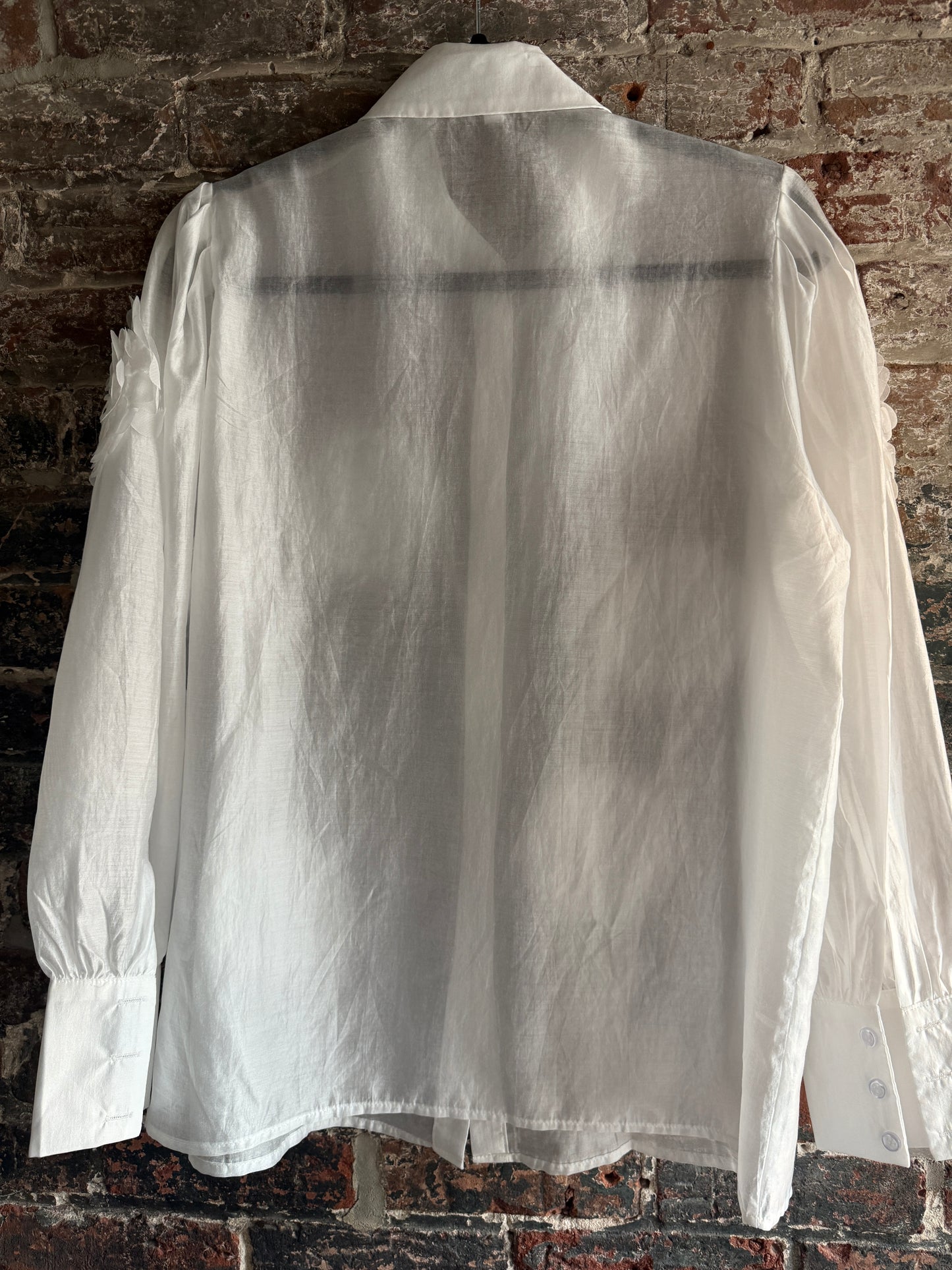 Organza White Shirt with Petal Flower Detail