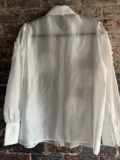 Organza White Shirt with Petal Flower Detail