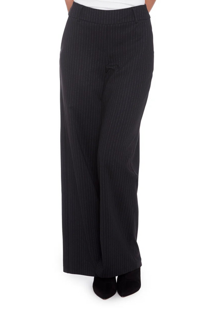 Pinstripe Wide Leg Ponte Pant with pockets- Black and White