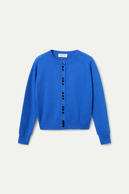 Blue Round Neck Knit Cardigan