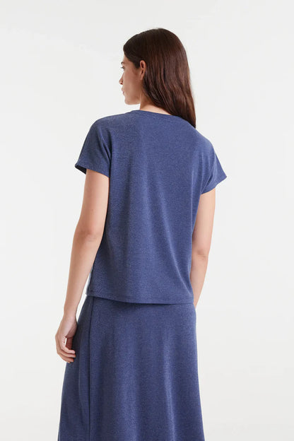 Blue Jersey V neck T shirt- Blue with shimmer