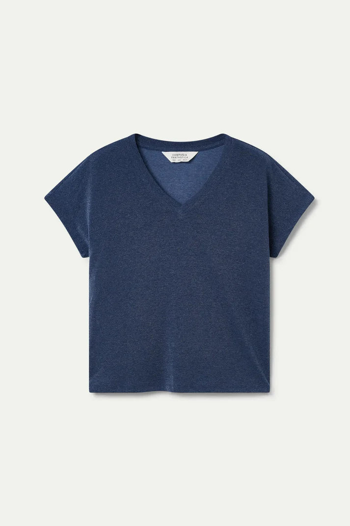 Blue Jersey V neck T shirt- Blue with shimmer