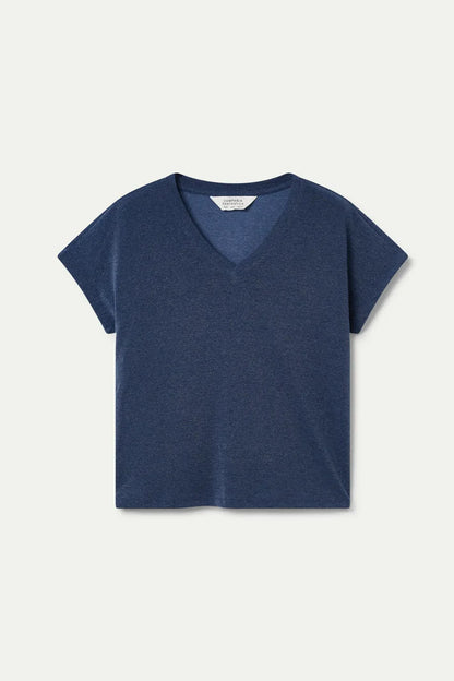 Blue Jersey V neck T shirt- Blue with shimmer