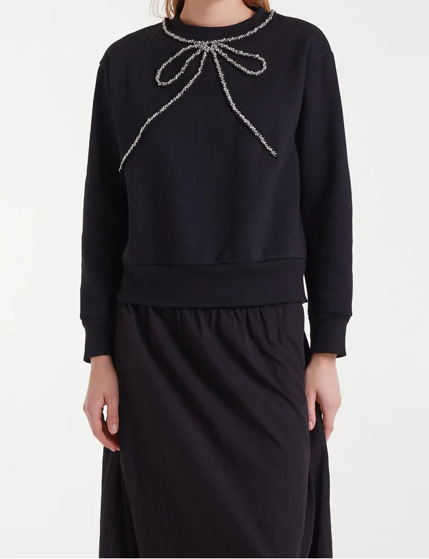 Black Sweatshirt with Jewel Neck Detail