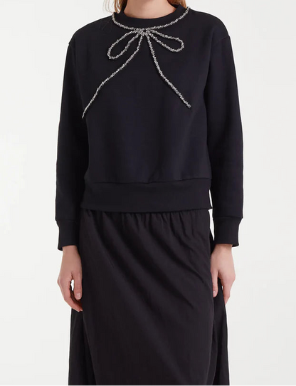 Black Sweatshirt with Jewel Neck Detail
