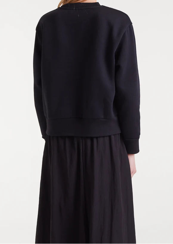 Black Sweatshirt with Jewel Neck Detail